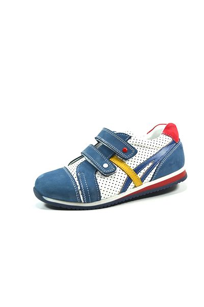 Bayrak 2435 Pantofi sport ortopedici pentru băieți din piele naturală, albastru, galben, velcro