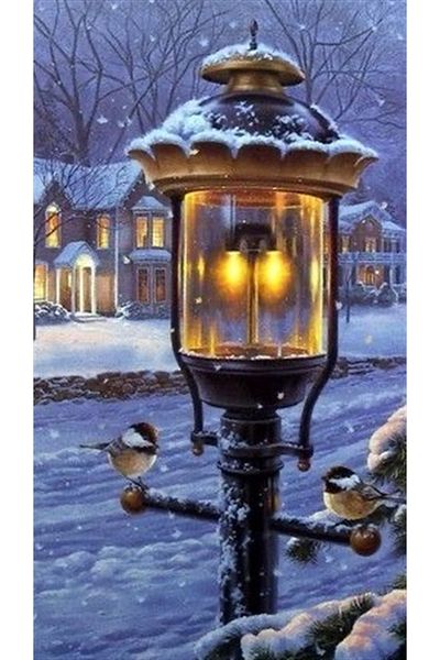 Marcel Kristal Tablo New Year's Eve - 30x56 cm Diamond Mosaic Street Lantern Painting