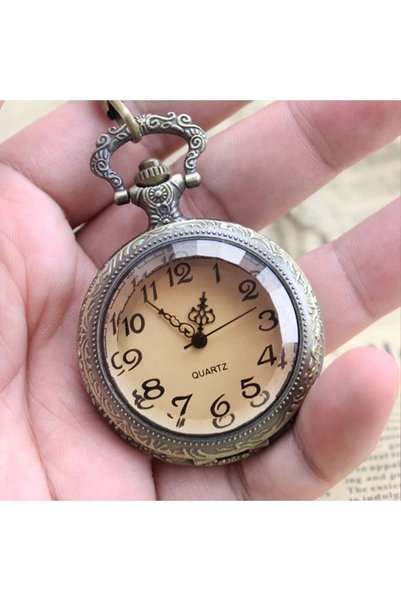 keyfim shop Quartz Chain Pocket Watch with Retro Glass Cover