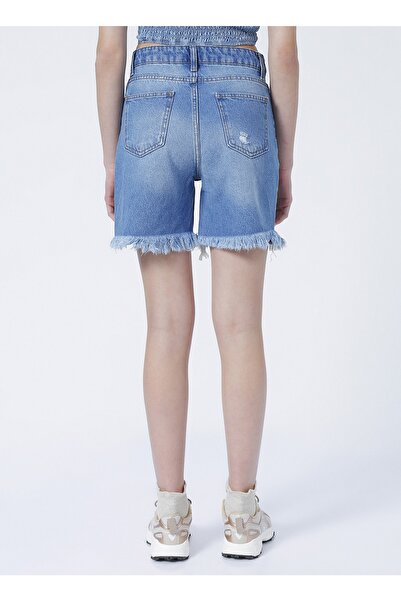 LİMON COMPANY Limon Samanta Normal Bel Standart Kalıp Yıkamalı Indigo Kadın Şort