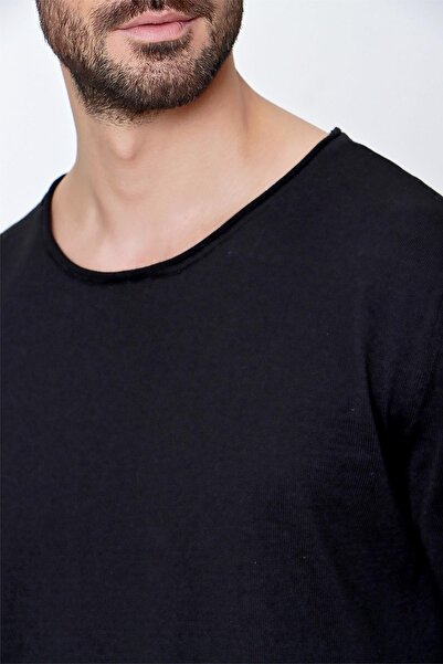 CHUBA Ανδρικό μπλουζάκι με λαιμόκοψη Loose Fit Βαμβακερό λεπτό πλεκτό μαύρο 22sm210