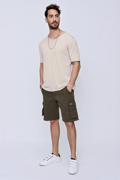 CHUBA Ανδρικό μπλουζάκι με λαιμόκοψη Loose Fit Βαμβακερό λεπτό πλεκτό μπλουζάκι Μπεζ 22sm210