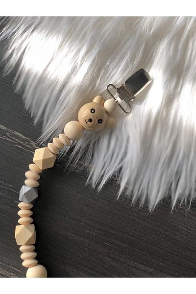 Tarçın Atölye Pacifier Hanger - Wooden Pacifier Holder - Pacifier Clip with Teddy Bear