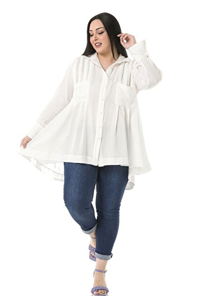 DISENTIS MODEST Büyük Beden Torba Cepli Önü Ve Arkası Pileli Geniş Manşetli A...