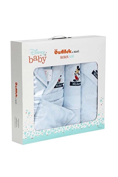 Özdilek Bambu Ashley Yenidoğan Bebek Bornoz Seti-baby Mickey Mavi