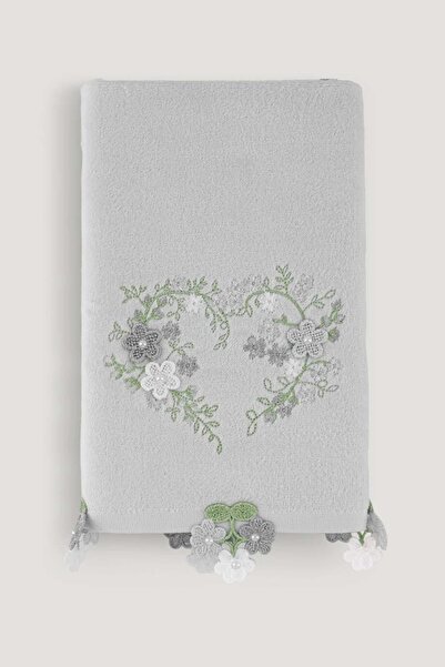 Arliva Home Yasemın Kadıfe Nakıslı Çeyız Havlusu Grı 30x50