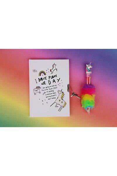 Pippa Set de carnet de amintiri cu blocare unicorn și pix de pluș în 6 culori pentru toate zilele