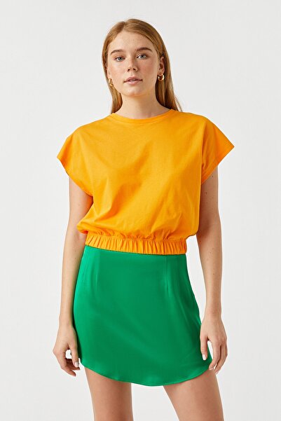Koton T-Shirt Cotton Crop Basic με ελαστική μέση