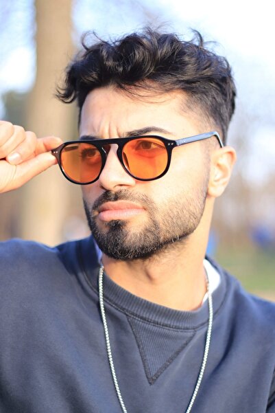 LOOKUP Men's Sunglasses New Season Fashion Orange Glass Black Frame