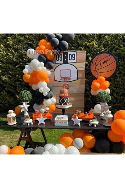 LOTUS PARTY 50 قطعة - مجموعة سلسلة بالونات بطابع كرة السلة (برتقالي - أسود - ...