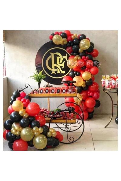 LOTUS PARTY 50 Pieces - Black - Red - Gold Colored Balloon Chain Set