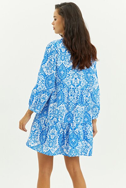 Cool & Sexy Rochie de damă cu fustă albastră cu modele cu volan PP4711