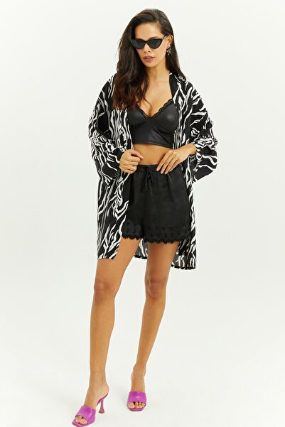 Cool & Sexy Dámské černé kimono zebry GÇ100 se vzorem