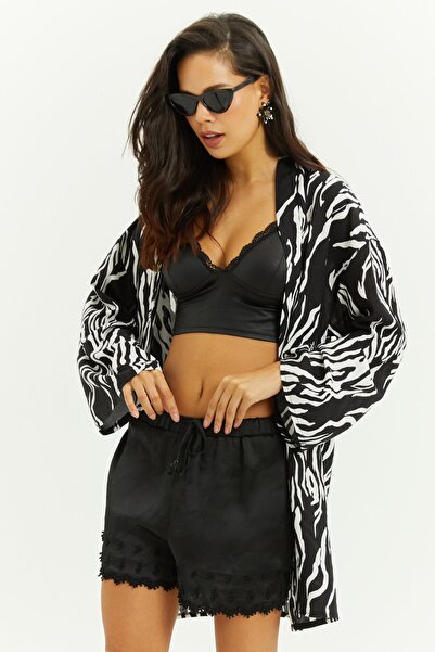 Cool & Sexy Dámské černé kimono zebry GÇ100 se vzorem