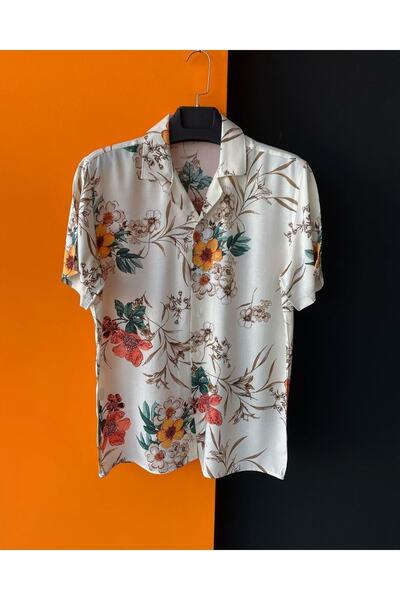 NO1 KONSEPT Πουκάμισο από ύφασμα βισκόζης με μοτίβο λουλουδιών κρέμα νάρκισσου