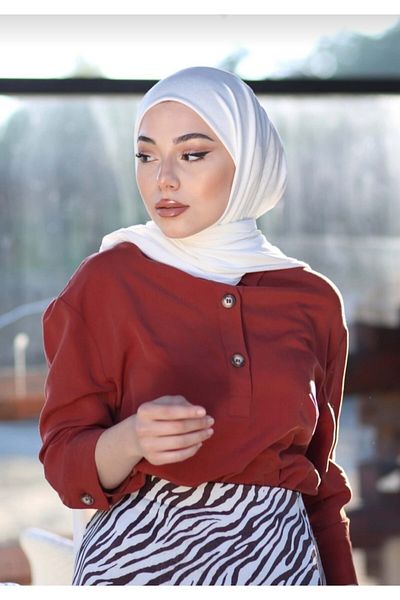SUHIS Μοντέλο Hijab Χτενισμένο Βαμβακερό Σάλι Λευκό