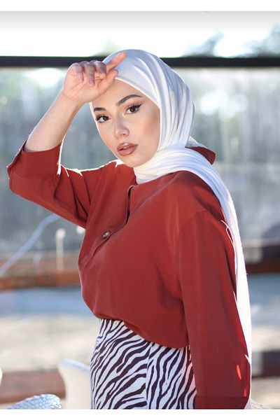 SUHIS Μοντέλο Hijab Χτενισμένο Βαμβακερό Σάλι Λευκό