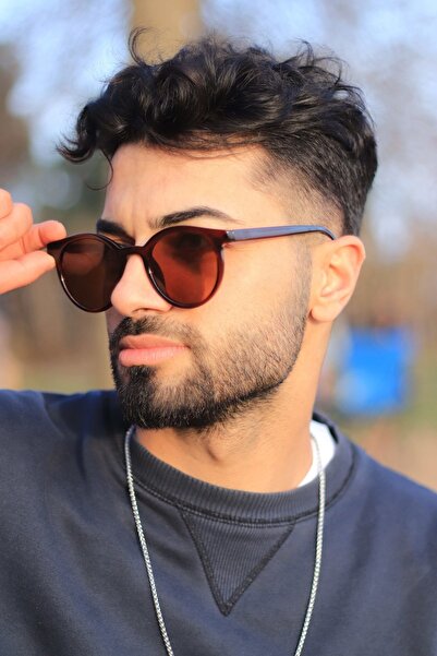 LOOKUP Men's Sunglasses New Season Round Brown Frame Brown Glass