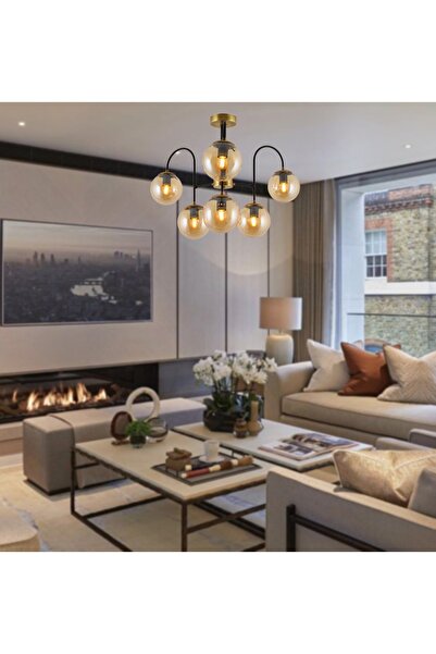 TT AYDINLATMA Tt011-6 Esk Eskitme Rengi Kaplama 6lı Bal Camlı Lüks Avize