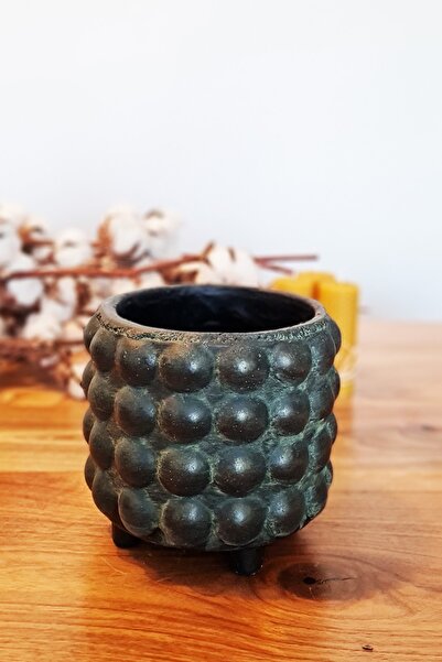 FiveCrony Dekoratif Saksı Kabartmalı Beton Saksı El Yapımı Beton Saksı Yeşil ...