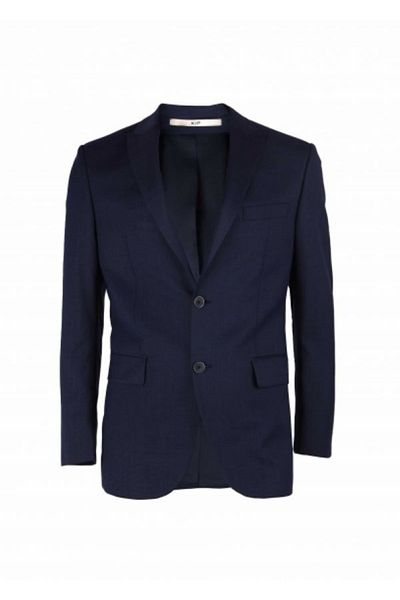 Kip Navy Blue Micro Woven Mono Collar Slim Fit