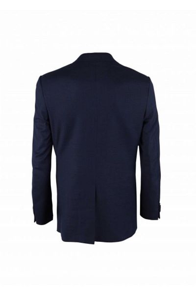 Kip Navy Blue Micro Woven Mono Collar Slim Fit
