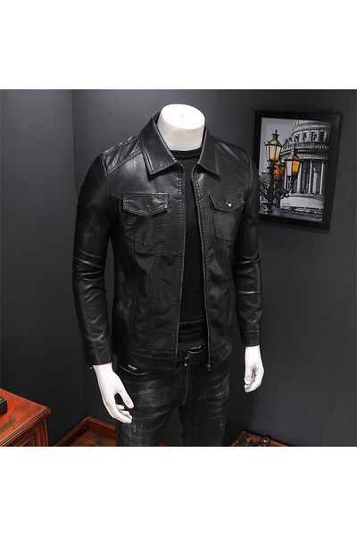 DESARO Men's Genuine Leather Coat Black Jacket