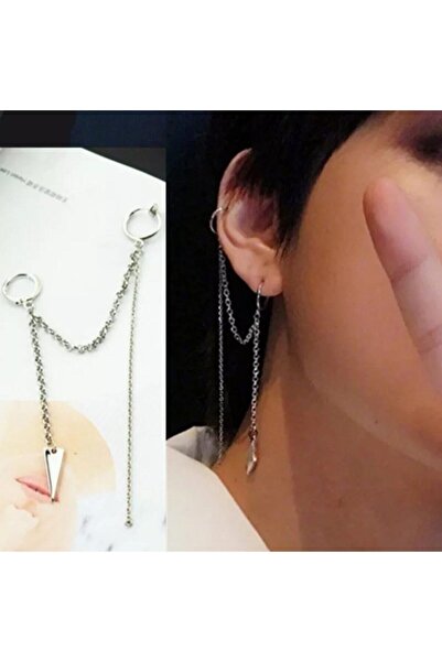 TakıConcept Üst Küpe Deliksiz Alt Küpe Delikli Zincirli Gothic Punk Mızrak Uçlu Küpe