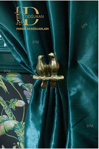 Doğukan perde aksesuarları 2-Piece Bird Armlet Antique Yellow Edge Curtain Collection (1 PC)