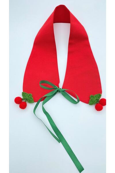 White Alamode Kiraz Motifli Kırmızı Yakalık