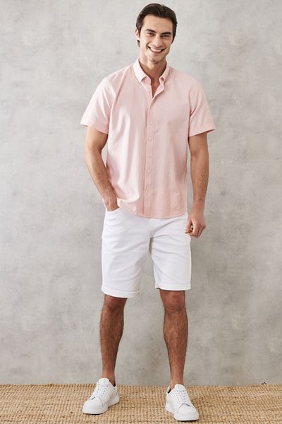 ALTINYILDIZ CLASSICS Ανδρικό Λευκό Πορτοκαλί Slim Fit Slim Fit με γιακά ριγέ πουκάμισο