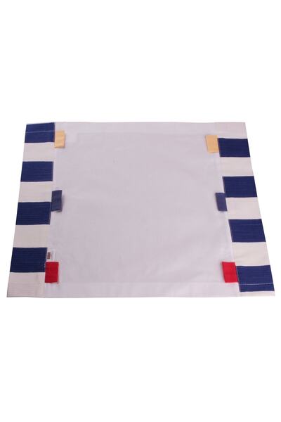 YASTIKMİNDER Koton Beyaz Lacivert Çizgili Bantlı 47X37 cm Amerikan Servis