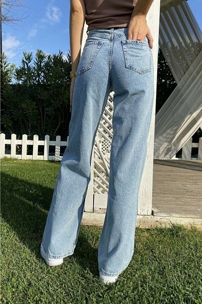 Livik Blue Snow Wash Edna Lycra cu talie super inalta picior largi - Pantaloni Palazzo