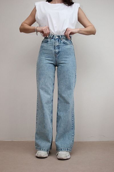 Livik Blue Snow Wash Edna Lycra Pantaloni Palazzo cu talie super înaltă