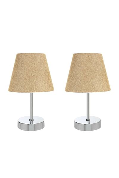 Emg DesiGn 2 Pieces Chrome Plated Sand Beige Conical Lampshade Table Lamp
