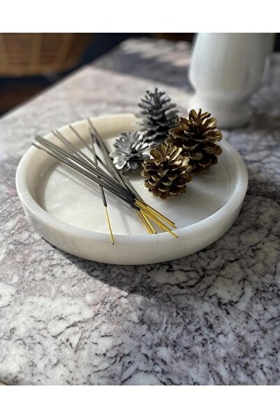 Modestmar Doğal Beyaz Mermer Yuvarlak Tepsi 25cm