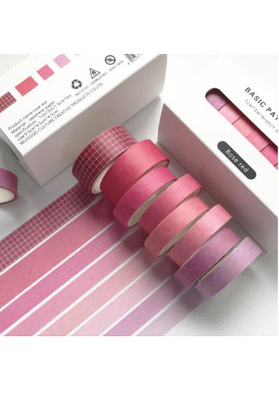 Vox Art Washi Patterned Paper Tape Set 8 Pieces Mix Size X 4 Mt -Pink-698