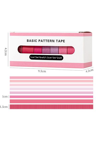 Vox Art Washi Patterned Paper Tape Set 8 Pieces Mix Size X 4 Mt -Pink-698