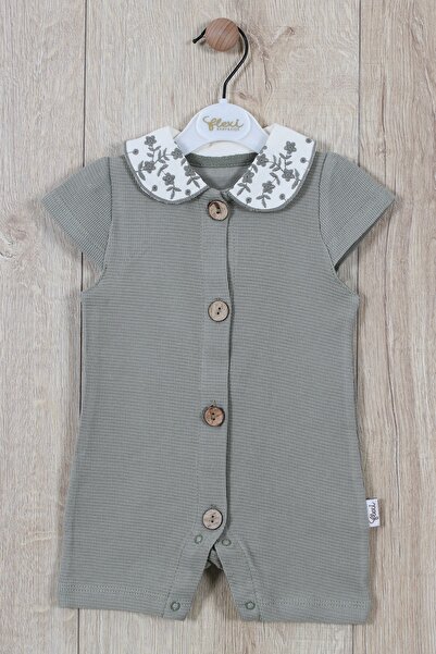 Flexibaby Baby Girl Romper 100% Cotton Embroidered Collar with Wooden Button Detail Short Barbatöz Rompers Baby Gift