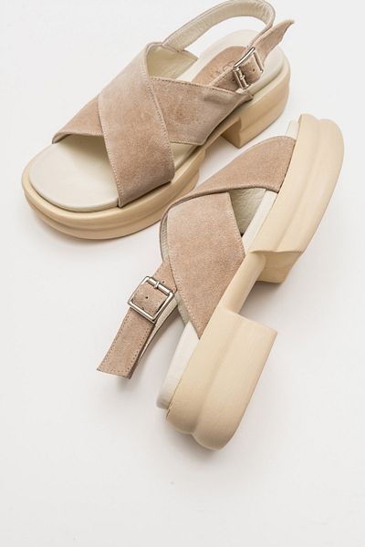 Luvi Gers Beige Wildleder-Damensandalen aus echtem Leder