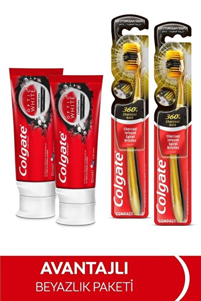 Colgate Optic White Beyazlatıcı Diş Macunu 50 ml x2+ 360 Charcoal Gold Yumuşa...