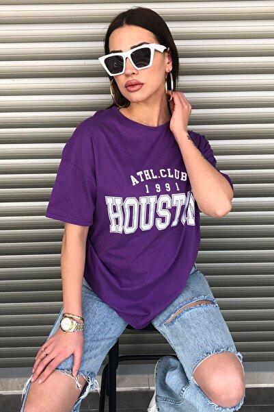 Machetta Γυναικείο μπλουζάκι μωβ Houston Text Printed Oversize