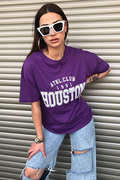 Machetta Γυναικείο μπλουζάκι μωβ Houston Text Printed Oversize