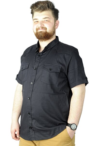 ModeXL Μαύρο πουκάμισο μεγάλου μεγέθους - Kkol και διπλές τσέπες 20361