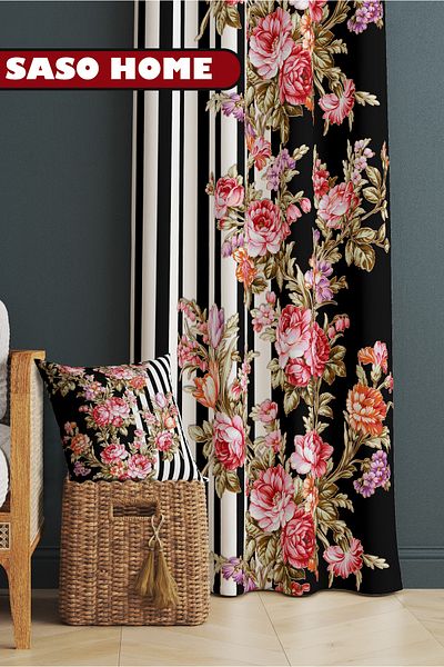 SasoHome Dream Of A Flowers Motif Patterned 140 X 270 Cm Digital Printed Background Curtain (Single Wing)
