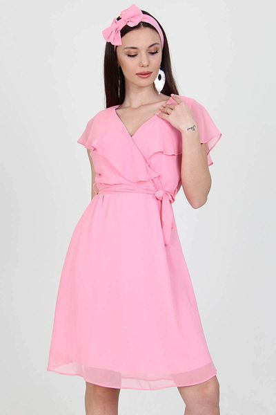 Neşeli Butik Γυναικείο φόρεμα σιφόν με διπλό στήθος με κορδόνια λεπτομέρειας Nb8081