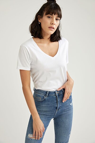 DeFacto Tricou Relax Fit cu decolteu în V