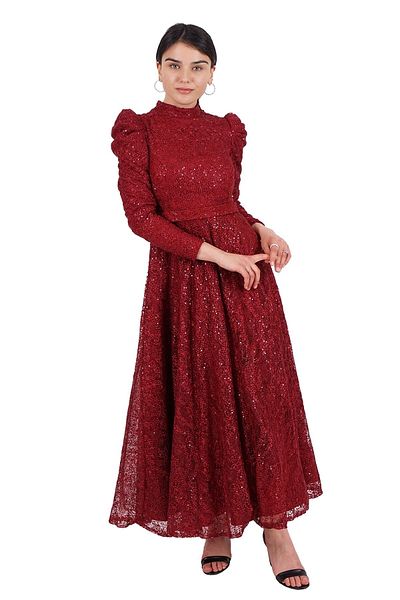 SpringStore Rochie de seară hijab cu mâneci pepene verde burgundă