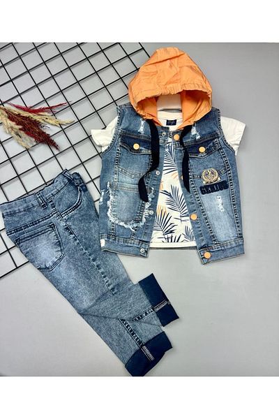 Sparrow Laurel Set 3 for Children: Blue Jeans with Orange Gate, T-Shirt and Jeans Elinic