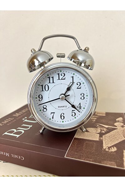 QUARTZ Büyük Boy (XXL) Metal Çift Çanlı Fosforlu Işıklı Çalar Masa Saati (KASA ÇAPI: 8CM)